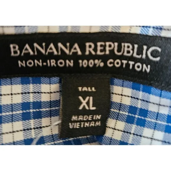 Banana Republic Men Size XLT Slim Fit Plaid Non-Iron Cotton Button Up Shirt NWT - Picture 5 of 10